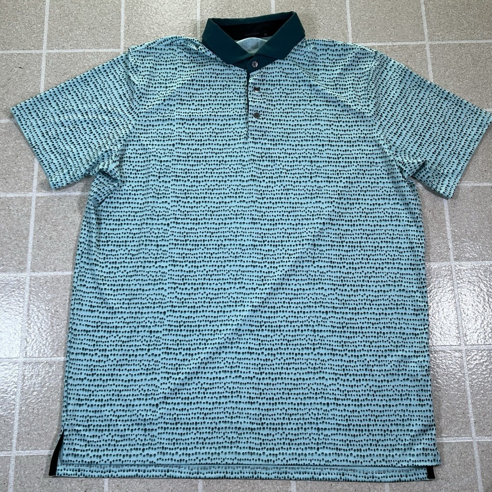 Greyson Golf Polo Shirt Men's XL  Blue Aqua Raindrop All Over Print Performance